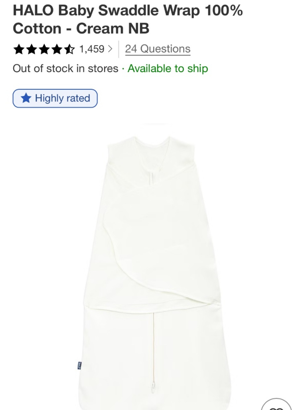 HALO Baby Swaddle Cream NB